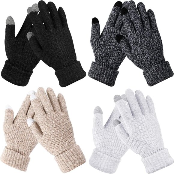 Women's Winter Touchscreen Gloves Soft Warm Fleece Lined Knit 4 Pairs - Picture 1 of 7